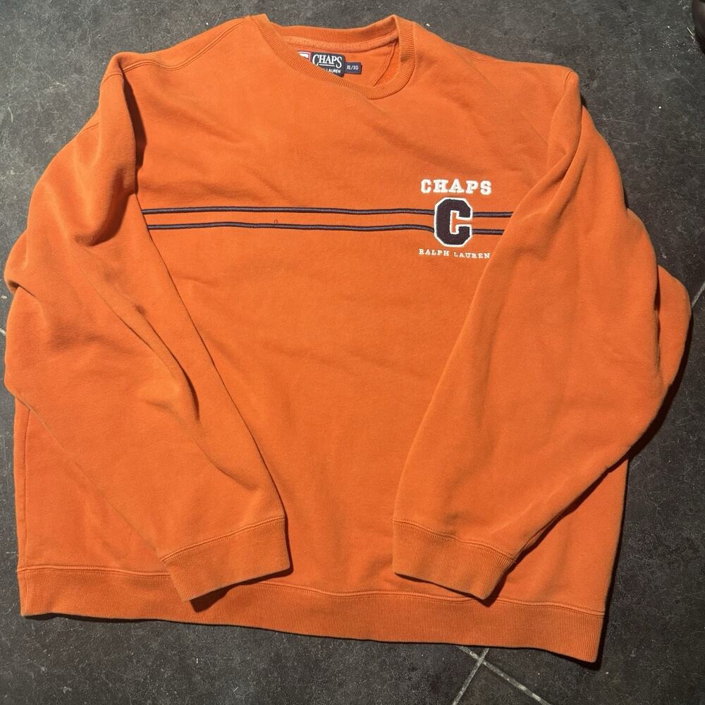 Vintage Ralph Lauren Chaps Sweatshirt Men XL Logo Crewneck 90s Orange Pullover